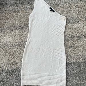 One shoulder white ribbed dress